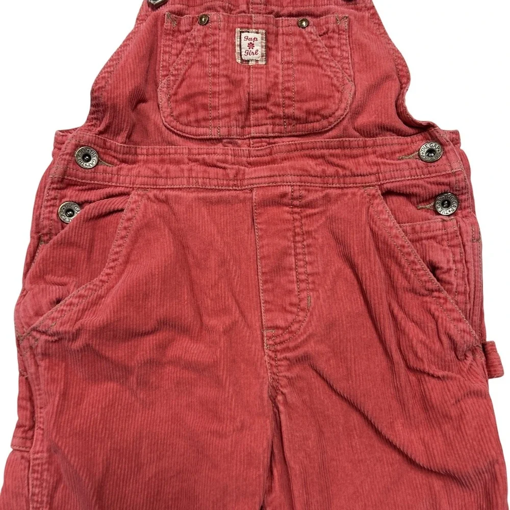 Gap Girl 2XS (4-5Y) Red Bib Overalls Vintage VTG Corduroy Fall Preppy